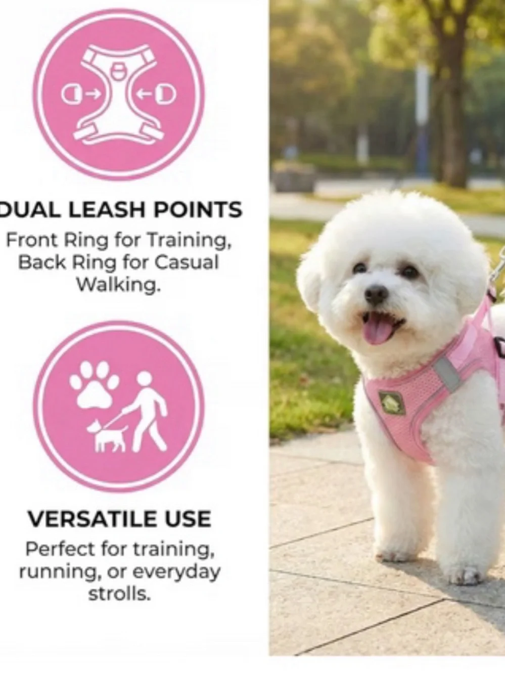 Dog Harness w/ Leash Set, No Pull Adjustable Harness/Thickened Padded. Sz med